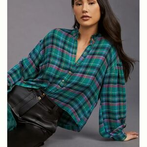 Anthropologie Pilcro Crop Puff-Sleeve Blouse